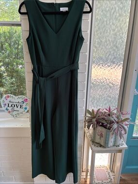 Calvin Klein Forest Green Sleeveless V‑Neck jumper pants one piece with Self Tie